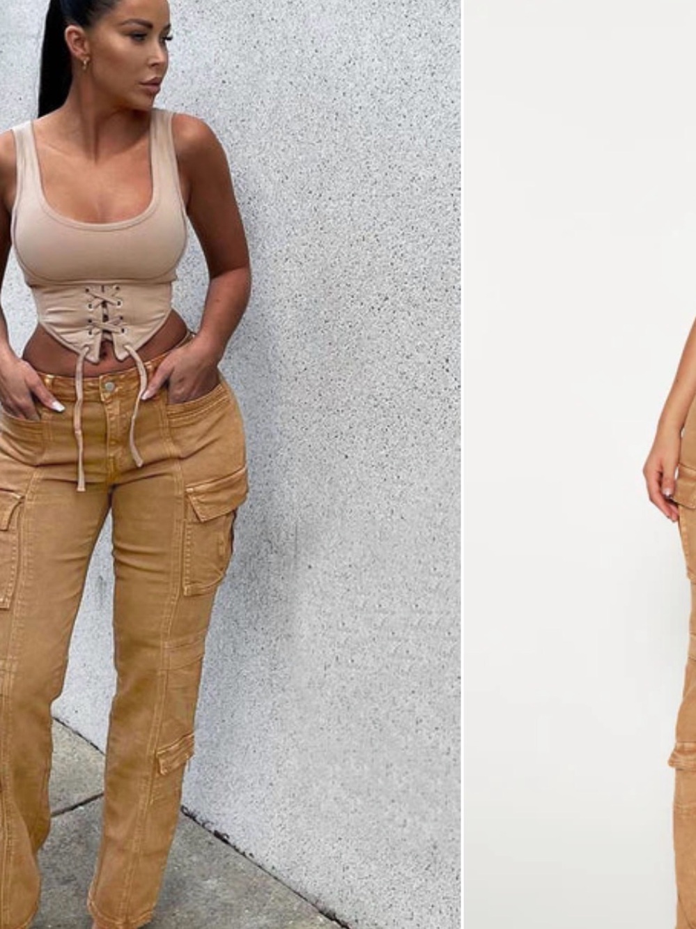 Fashion Nova Women's Straight Leg Cargo Jeans in Camel Brown